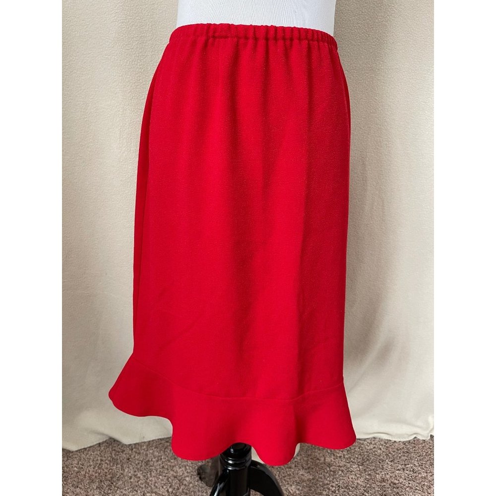 Vibrant Red Textured Elastic Waist Ruffle Bottom Skirt